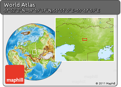 Physical Location Map of the Area around 48° 5' 50" N, 55° 19' 30" E