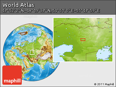 Physical Location Map of the Area around 48° 5' 50" N, 55° 19' 30" E