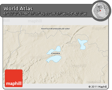 Shaded Relief 3D Map of the Area around 48° 5' 50" N, 55° 10' 29" W