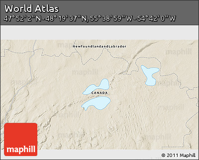 Shaded Relief 3D Map of the Area around 48° 5' 50" N, 55° 10' 29" W