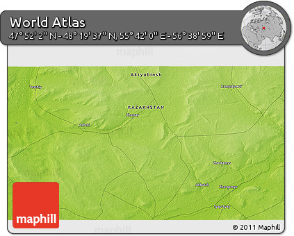 Physical 3D Map of the Area around 48° 5' 50" N, 56° 10' 29" E