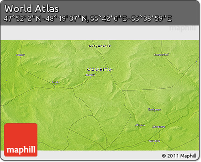 Physical 3D Map of the Area around 48° 5' 50" N, 56° 10' 29" E