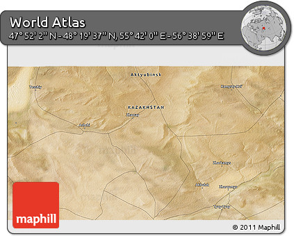 Satellite 3D Map of the Area around 48° 5' 50" N, 56° 10' 29" E