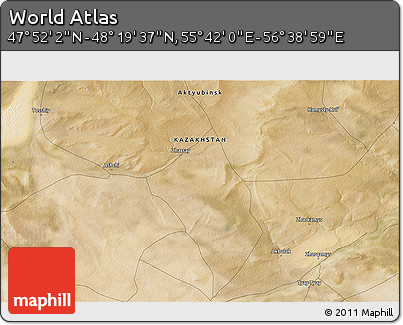Satellite 3D Map of the Area around 48° 5' 50" N, 56° 10' 29" E
