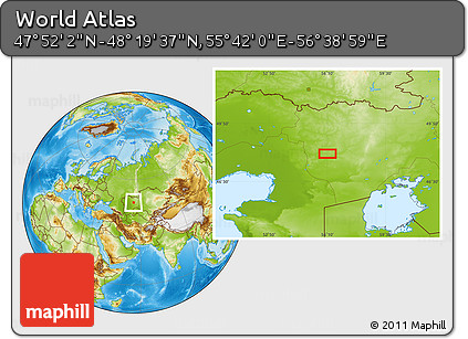 Physical Location Map of the Area around 48° 5' 50" N, 56° 10' 29" E