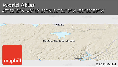 Shaded Relief Panoramic Map of the Area around 48° 5' 50" N, 56° 1' 29" W