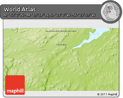 Physical 3D Map of the Area around 48° 5' 50" N, 56° 52' 30" W