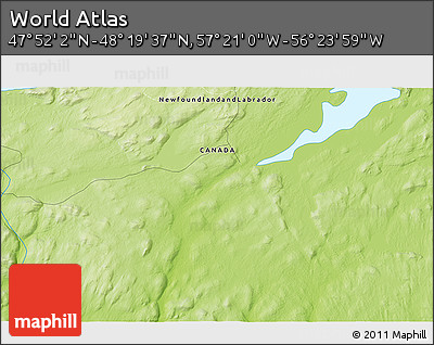 Physical 3D Map of the Area around 48° 5' 50" N, 56° 52' 30" W