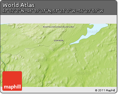 Physical 3D Map of the Area around 48° 5' 50" N, 56° 52' 30" W