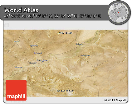 Satellite 3D Map of the Area around 48° 5' 50" N, 57° 1' 29" E