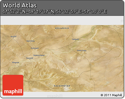 Satellite 3D Map of the Area around 48° 5' 50" N, 57° 1' 29" E