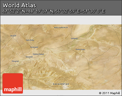 Satellite 3D Map of the Area around 48° 5' 50" N, 57° 1' 29" E