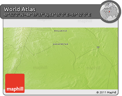 Physical 3D Map of the Area around 48° 5' 50" N, 58° 43' 30" E