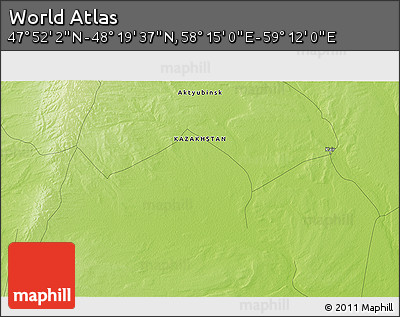 Physical 3D Map of the Area around 48° 5' 50" N, 58° 43' 30" E