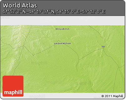 Physical 3D Map of the Area around 48° 5' 50" N, 58° 43' 30" E
