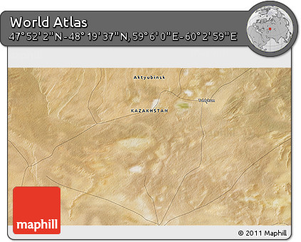 Satellite 3D Map of the Area around 48° 5' 50" N, 59° 34' 30" E