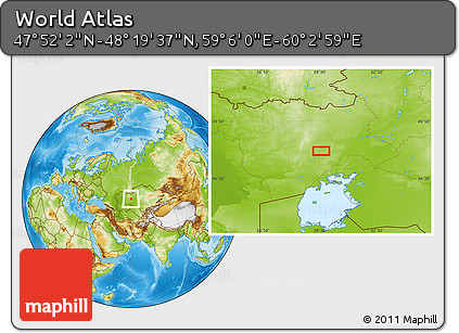 Physical Location Map of the Area around 48° 5' 50" N, 59° 34' 30" E