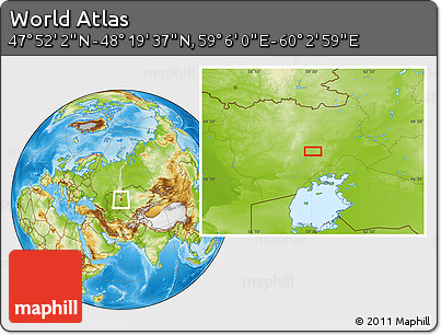 Physical Location Map of the Area around 48° 5' 50" N, 59° 34' 30" E
