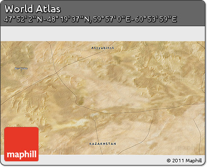 Satellite 3D Map of the Area around 48° 5' 50" N, 60° 25' 29" E