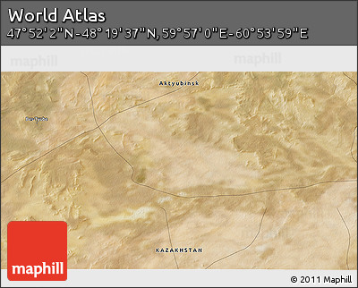 Satellite 3D Map of the Area around 48° 5' 50" N, 60° 25' 29" E