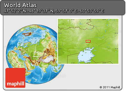 Physical Location Map of the Area around 48° 5' 50" N, 60° 25' 29" E