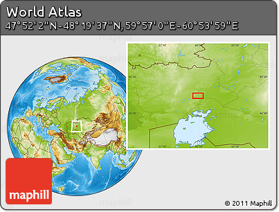 Physical Location Map of the Area around 48° 5' 50" N, 60° 25' 29" E