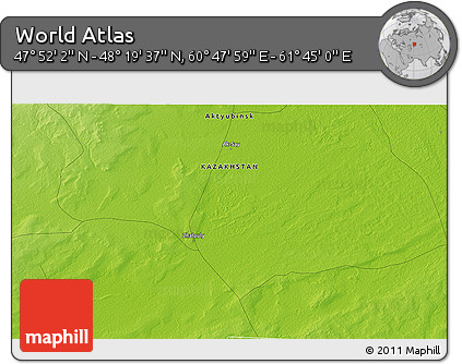 Physical 3D Map of the Area around 48° 5' 50" N, 61° 16' 29" E