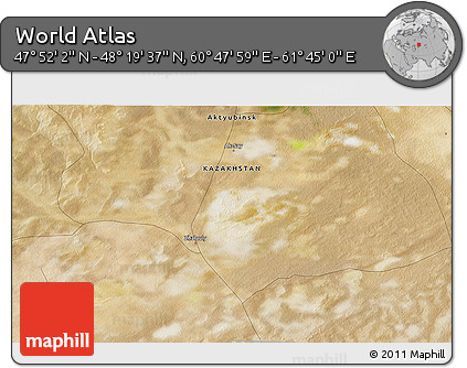 Satellite 3D Map of the Area around 48° 5' 50" N, 61° 16' 29" E