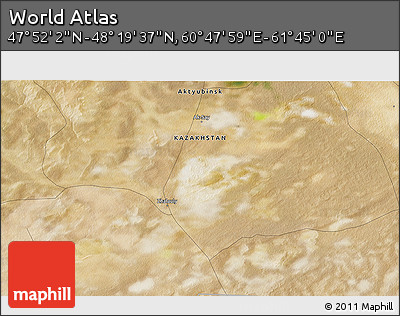 Satellite 3D Map of the Area around 48° 5' 50" N, 61° 16' 29" E