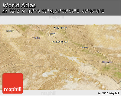 Satellite 3D Map of the Area around 48° 5' 50" N, 62° 7' 30" E