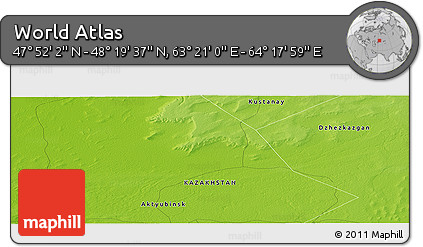 Physical Panoramic Map of the Area around 48° 5' 50" N, 63° 49' 30" E