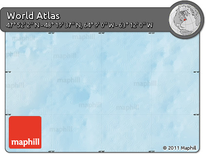 Shaded Relief Map of the Area around 48° 5' 50" N, 63° 40' 30" W