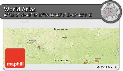 Physical Panoramic Map of the Area around 48° 5' 50" N, 67° 13' 29" E