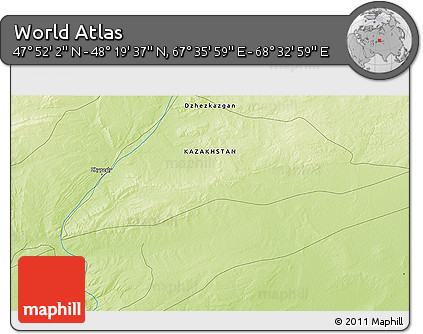 Physical 3D Map of the Area around 48° 5' 50" N, 68° 4' 29" E