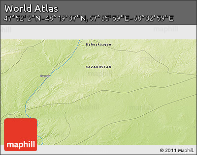Physical 3D Map of the Area around 48° 5' 50" N, 68° 4' 29" E