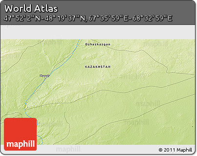 Physical 3D Map of the Area around 48° 5' 50" N, 68° 4' 29" E