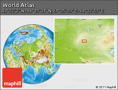 Physical Location Map of the Area around 48° 5' 50" N, 68° 4' 29" E