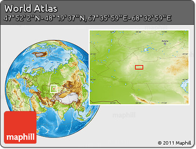 Physical Location Map of the Area around 48° 5' 50" N, 68° 4' 29" E