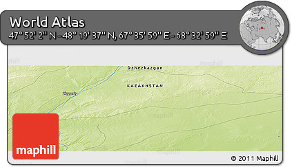 Physical Panoramic Map of the Area around 48° 5' 50" N, 68° 4' 29" E