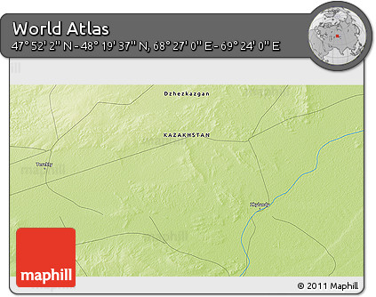 Physical 3D Map of the Area around 48° 5' 50" N, 68° 55' 30" E