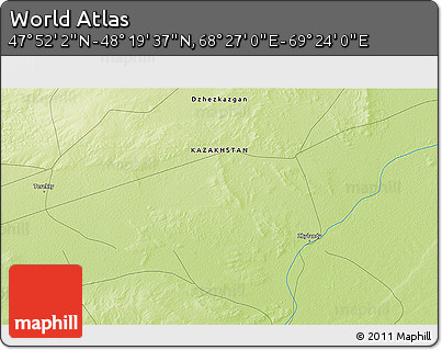Physical 3D Map of the Area around 48° 5' 50" N, 68° 55' 30" E