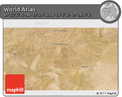 Satellite 3D Map of the Area around 48° 5' 50" N, 68° 55' 30" E