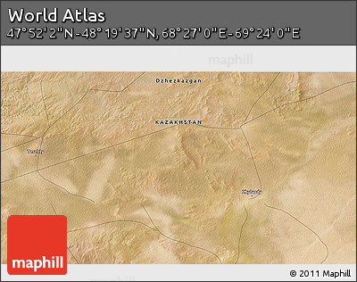 Satellite 3D Map of the Area around 48° 5' 50" N, 68° 55' 30" E