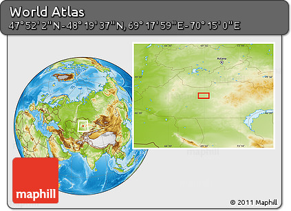 Physical Location Map of the Area around 48° 5' 50" N, 69° 46' 30" E