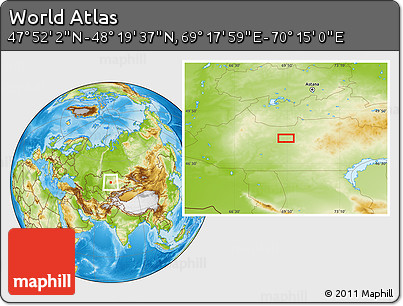 Physical Location Map of the Area around 48° 5' 50" N, 69° 46' 30" E