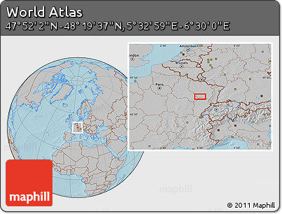 Gray Location Map of the Area around 48° 5' 50" N, 6° 1' 30" E, hill shading