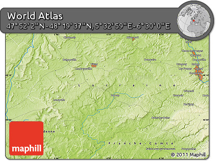 Physical Map of the Area around 48° 5' 50" N, 6° 1' 30" E