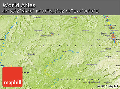 Physical Map of the Area around 48° 5' 50" N, 6° 1' 30" E