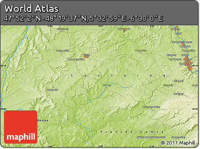 Physical Map of the Area around 48° 5' 50" N, 6° 1' 30" E