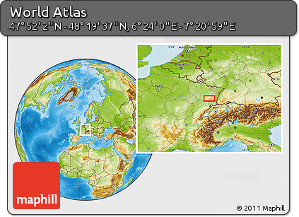 Physical Location Map of the Area around 48° 5' 50" N, 6° 52' 30" E